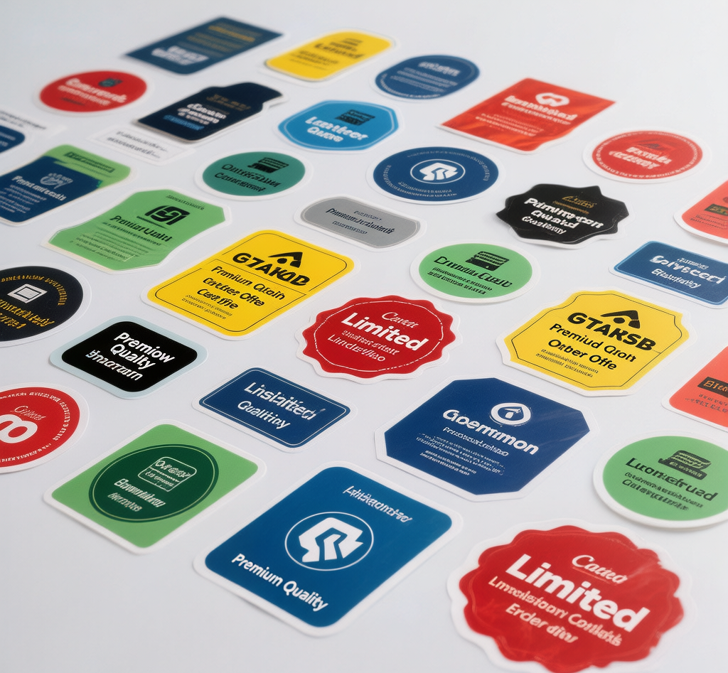Assortment of custom printed stickers in various designs