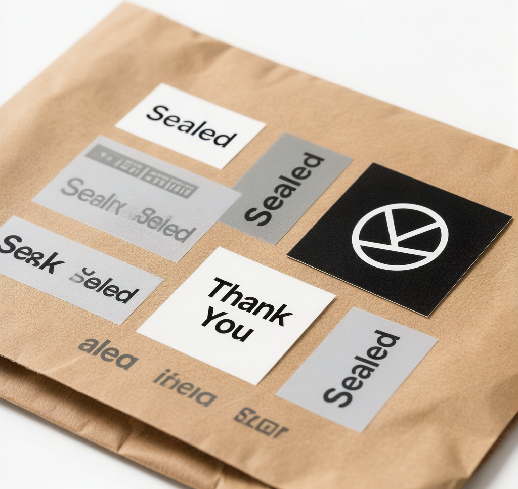 Custom packaging stickers on branded boxes